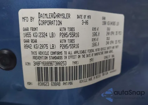 2006 Chrysler Pt Cruiser Limited из США, поврежденный, VIN 3A8FY68896T300253